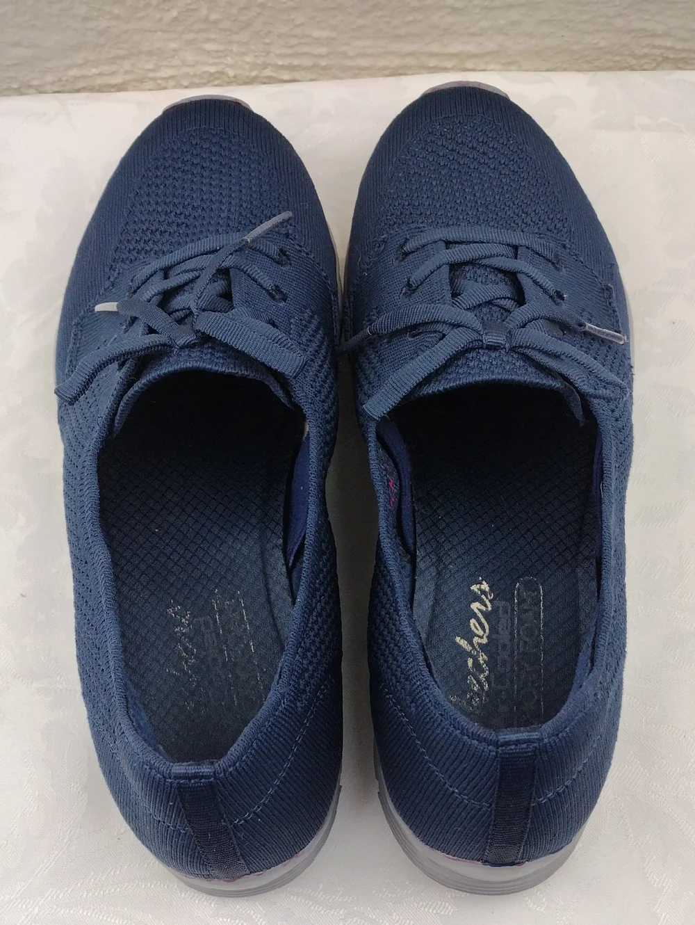Skechers Seager Air-Cooled Memory Foam Navy Stretch Fit Knit Wedge Heel Shoe